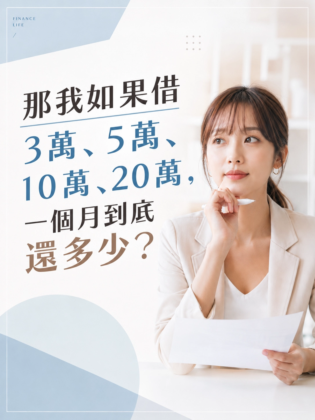 那我如果借 3 萬、5 萬、10 萬、20 萬,一個月到底還多少?